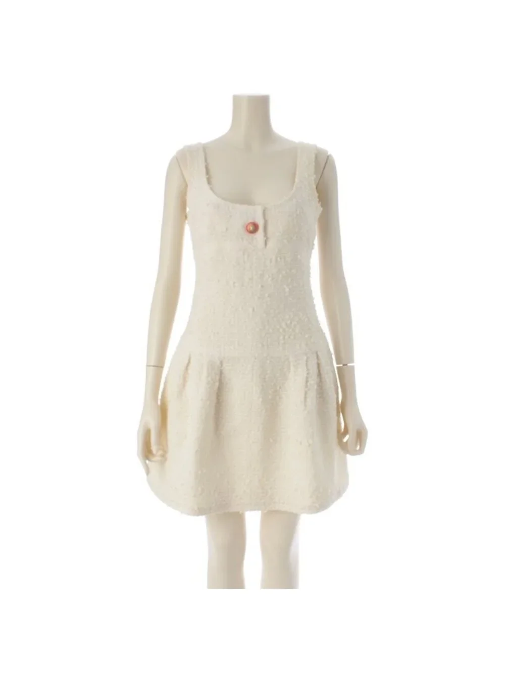 Chanel Tweed Lion Button Jacket Dress Set White 34